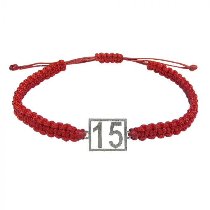 Bratara snur rosu impletita manual personalizata Cifra 15 argint numar norocos cifre aniversare 10251_5260 Dras [1]