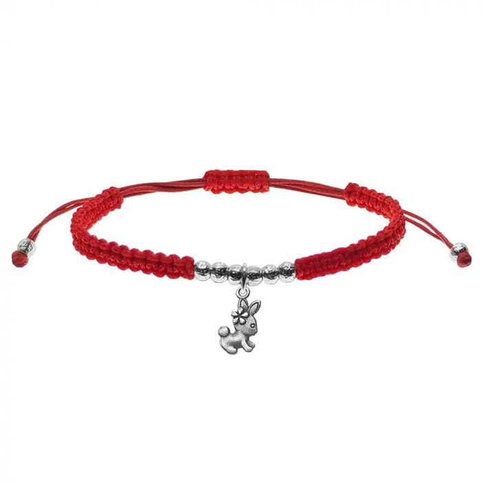 Martisor Bratara snur rosu impletita manual personalizata Iepuras argint 9706300 Dras [1]