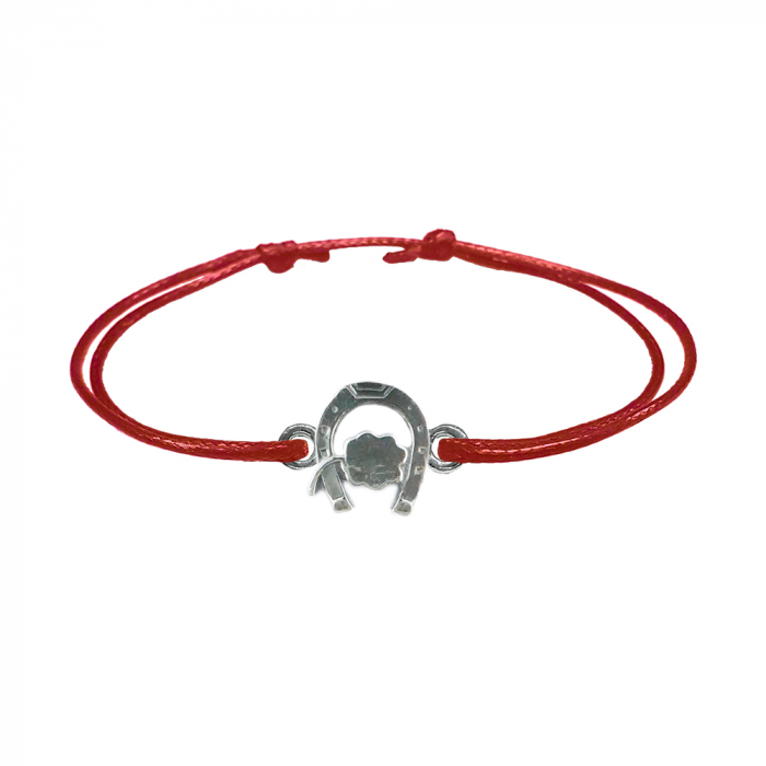 Martisor Bratara snur rosu personalizata Potcoava cu trifoi argint 4535100 Dras [1]