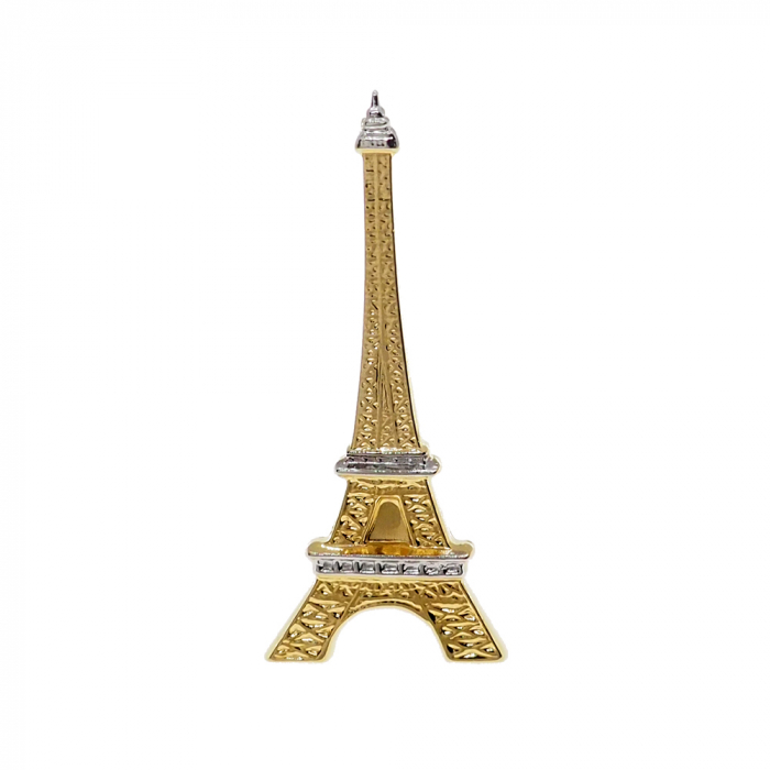 Brosa galvanizata figurina Turnul Eiffel partial aurita model 15034 Dras [1]