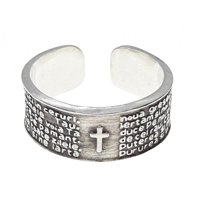 Inel argint patinat personalizat rugaciune Tatal nostru in limba romana model motiv text religios marime reglabila 9353500_54IAg Dras [1]