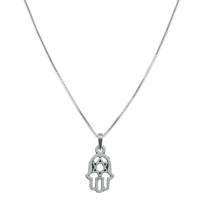 Lantisor argint personalizat pandantiv Mana Fatimei Steaua lui David 10025VEN310 Dras [1]