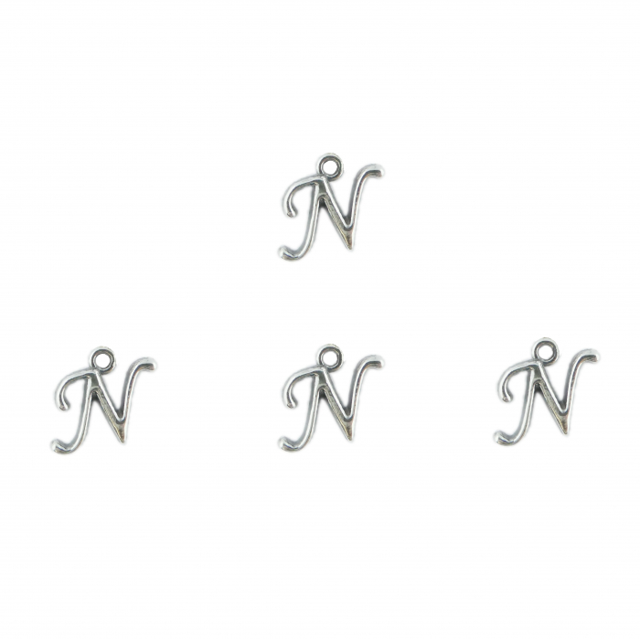 Litera N argint Charm pentru confectionat bijuterii pandantive medalioane bratari cercei - set 4 buc Dras [1]