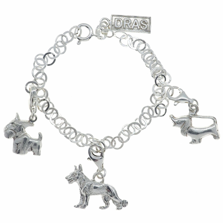 Tematice - Bratara amintirilor Iubitori caini personalizata 3 pandantive carabina Teckel Ciobanesc german Schnauzer argint reglabila GIOTTO835 Dras