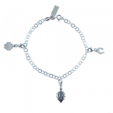 Bratari din argint: - Bratara argint NOROC personalizata 3 pandantive argint carabina: TRIFOI,Potcoava MAMARUTA reglabila GIOTTO670 Dras