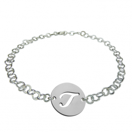 Bratari din argint: - Bratara argint personalizata banut decupat argint Litera T reglabila 9488420 Dras