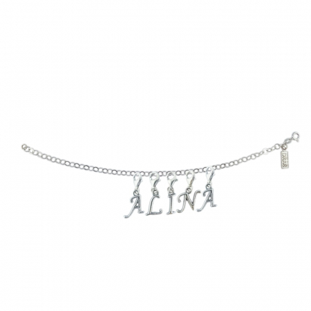 Bratari - Bratara argint personalizata nume Alina pandantive litere argint carabina reglabila GIOTTO840 Dras