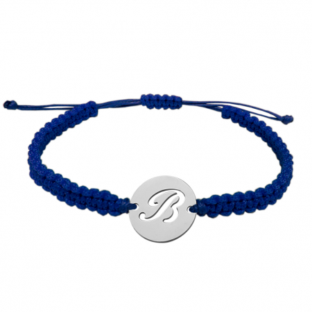 Cu litere - Bratara snur albastru impletit manual personalizata banut decupat argint Litera B 9473140 Dras