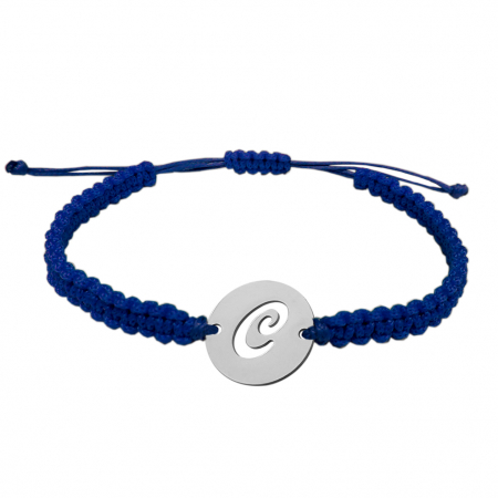 Cu litere - Bratara snur albastru impletit manual personalizata banut decupat argint Litera C 9474140 Dras