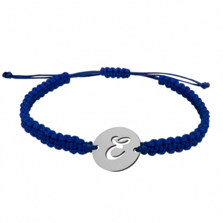 Cu litere - Bratara snur albastru impletit manual personalizata banut decupat argint Litera E 9476140 Dras