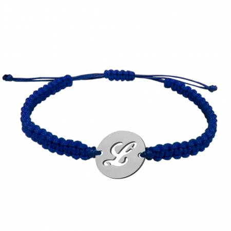 Cu litere - Bratara snur albastru impletit manual personalizata banut decupat argint Litera L 9481140 Dras