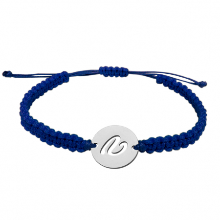 Cu litere - Bratara snur albastru impletit manual personalizata banut decupat argint Litera V 9489140 Dras