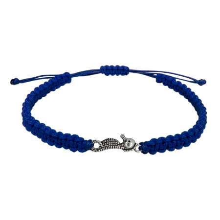 Cu pesti - Bratara snur albastru impletit manual personalizata Calut de mare argint 9740100 Dras