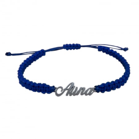 Cu nume - Bratara snur albastru impletit manual personalizata nume Alina argint 9417100 Dras