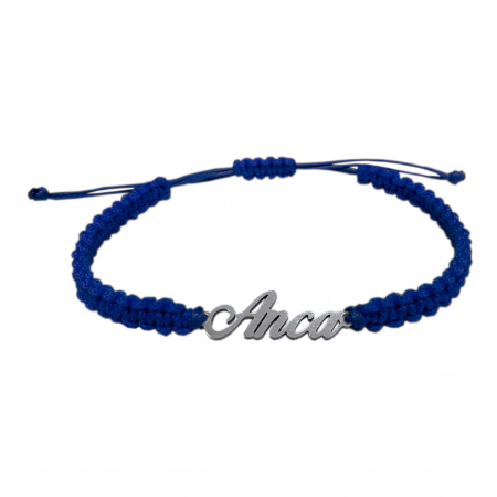 Cu nume - Bratara snur albastru impletit manual personalizata nume Anca argint 9430100 Dras