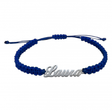 Cu nume - Bratara snur albastru impletit manual personalizata nume Laura argint 9443100 Dras