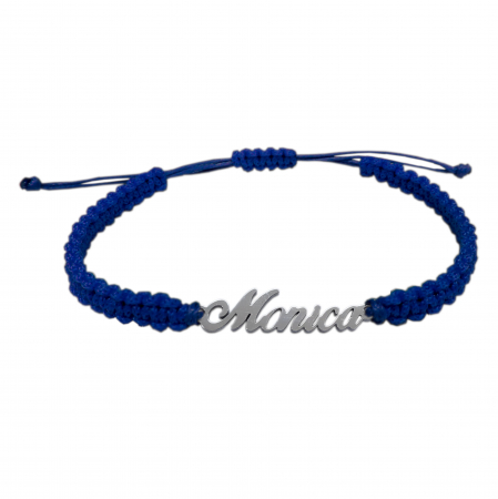 Cu nume - Bratara snur albastru impletit manual personalizata nume Monica argint 9448100 Dras