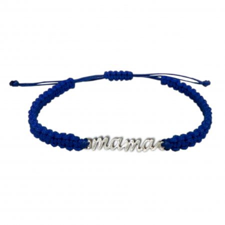 Cu tematica familie si prieteni - Bratara snur albastru impletit manual personalizata text MAMA argint 9409140 Dras