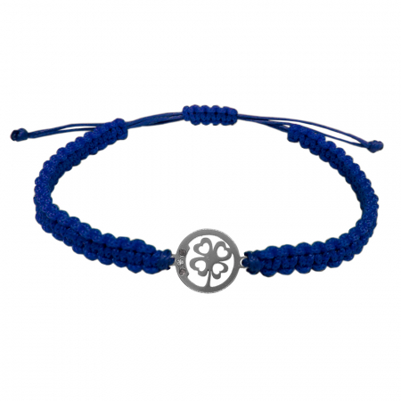 Cu talismane - Bratara snur albastru impletit manual personalizata Trifoi argint 9733150 Dras