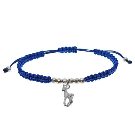 Cu animale - Bratara snur albastru impletita manual personalizata Caprioara argint 6214400 Dras