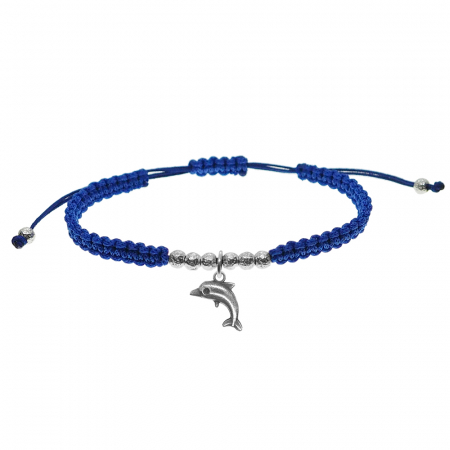 Cu animale - Bratara snur albastru impletita manual personalizata Delfin argint 9736410 Dras