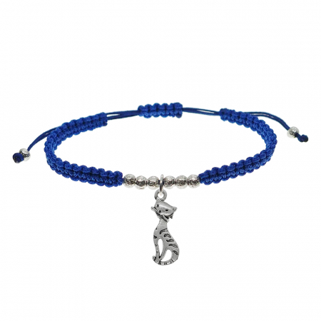 Cu animale - Bratara snur albastru impletita manual personalizata Pisica argint 9678280 Dras