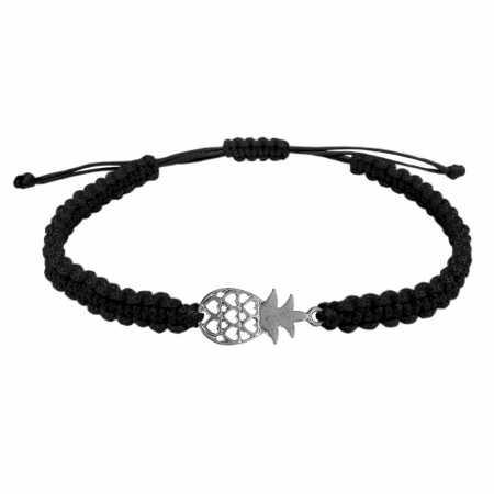 Cu fructe - Bratara snur negru impletit manual personalizata Ananas argint 9988170 Dras