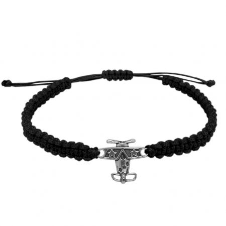 Bratari - Bratara snur negru impletit manual personalizata Avion argint 9490190 Dras