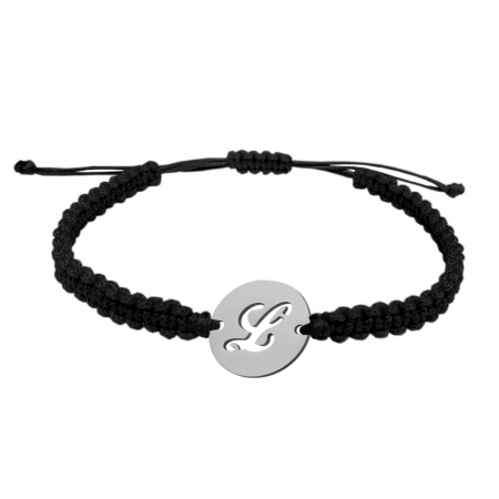 Cu litere - Bratara snur negru impletit manual personalizata banut decupat argint Litera L 9481140 Dras
