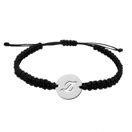Cu litere - Bratara snur negru impletit manual personalizata banut decupat argint Litera Z 9480140 Dras