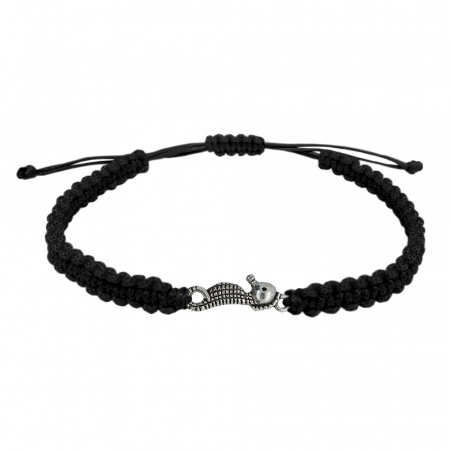 Cu pesti - Bratara snur negru impletit manual personalizata Calut de mare argint 9740100 Dras