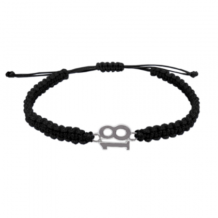 Cu cifre aniversare - Bratara snur negru impletit manual personalizata Cifra 18 argint 9356160 Dras
