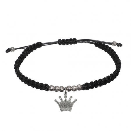 Cu talismane - Bratara snur negru impletit manual personalizata Coroana si margele argint 9578370 Dras