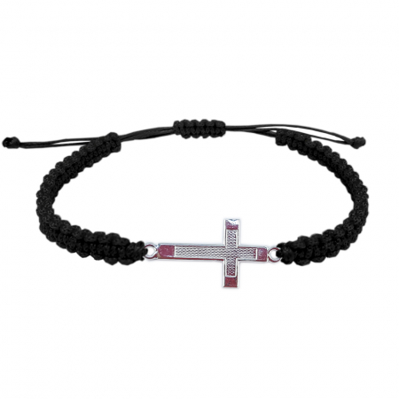 Cu tematica religioasa - Bratara snur negru impletit manual personalizata cruciulita argint 4108190 Dras