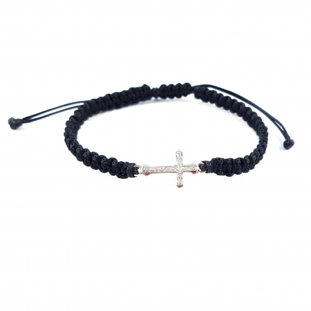 Bratara snur negru impletit manual personalizata cruciulita argint 4183115 Dras [1]