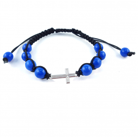 Cu tematica religioasa - Bratara snur negru impletit manual personalizata cruciulita argint margele albastre sticla Bohemia reglabila 4197210 Dras
