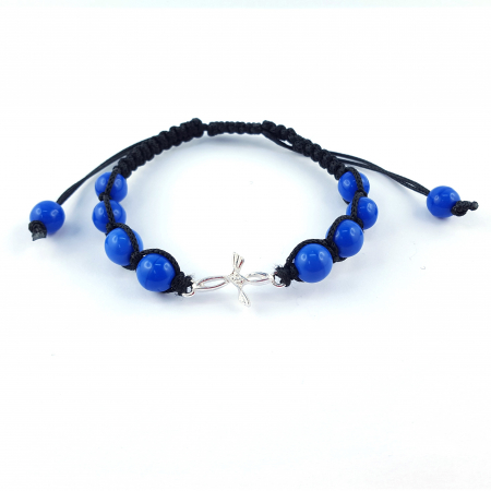 Cu tematica religioasa - Bratara snur negru impletit manual personalizata cruciulita argint margele albastre sticla Bohemia reglabila 4240100 Dras