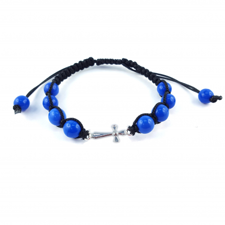 Cu tematica religioasa - Bratara snur negru impletit manual personalizata cruciulita argint margele albastre sticla Bohemia reglabila 4299060 Dras