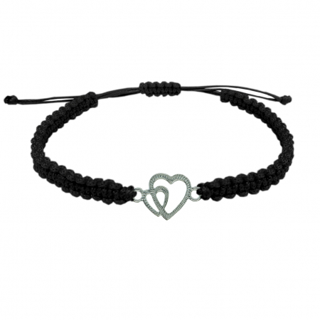 Cu tematica iubire - Bratara snur negru impletit manual personalizata Doua inimioareoare argint 4392125 Dras