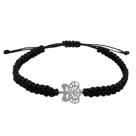 Bratari - Bratara snur negru impletit manual personalizata Fluturas argint 9258125 Dras