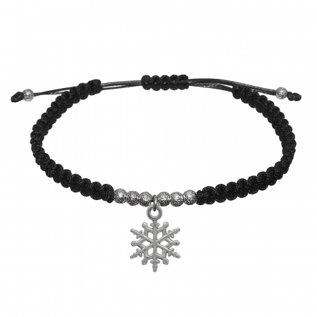 Bratari din snur impletit manual cu obiecte din argint si margele: - Bratara snur negru impletit manual personalizata Fulg si margele argint 10023310 Dras