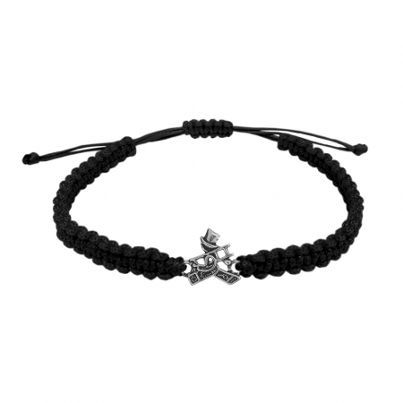 Cu talismane - Bratara snur negru impletit manual personalizata Hornar cosar argint 9734130 Dras