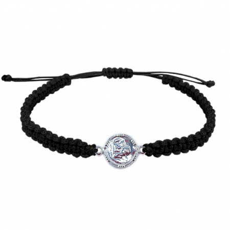 Cu tematica religioasa - Bratara snur negru impletit manual personalizata Ingeras argint 4360150 Dras