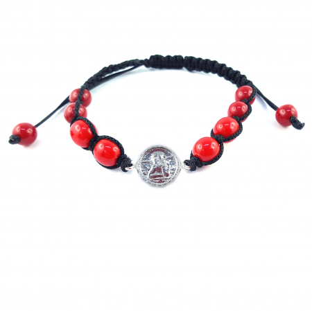 Cu tematica religioasa - Bratara snur negru impletit manual personalizata Ingeras argint margele rosii sticla Bohemia reglabila 4357120 Dras