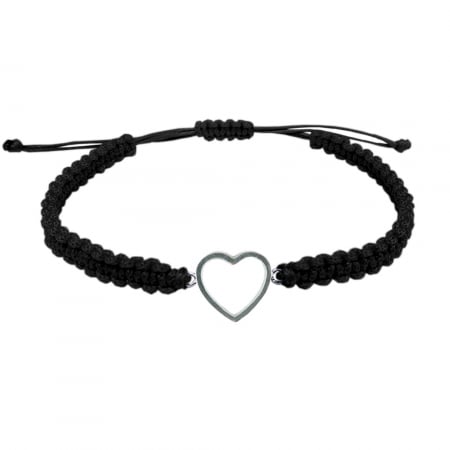 Cu tematica iubire - Bratara snur negru impletit manual personalizata Inimioara argint 4393130 Dras