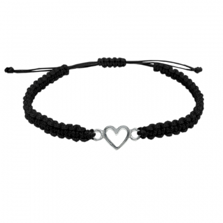 Cu tematica iubire - Bratara snur negru impletit manual personalizata Inimioara argint 9285100 Dras