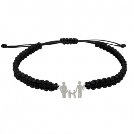 Cu tematica familie si prieteni - Bratara snur negru impletit manual personalizata MAMA TATA SI COPIII argint 9412180 Dras