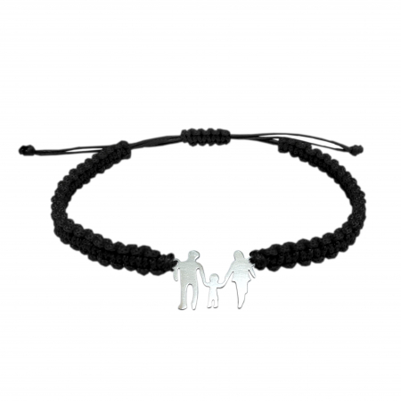 Cu tematica familie si prieteni - Bratara snur negru impletit manual personalizata MAMA TATA SI COPILUL argint 9413125 Dras