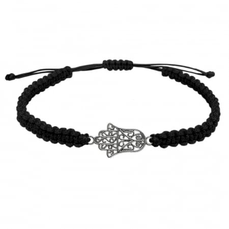 Cu diverse motive - Bratara snur negru impletit manual personalizata Mana Fatimei argint 10034220 Dras