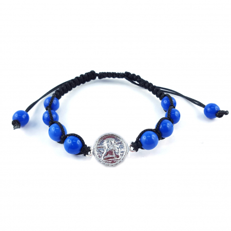 Cu tematica religioasa - Bratara snur negru impletit manual personalizata medalion Ingeras argint margele albastre sticla Bohemia reglabila 4357120 Dras